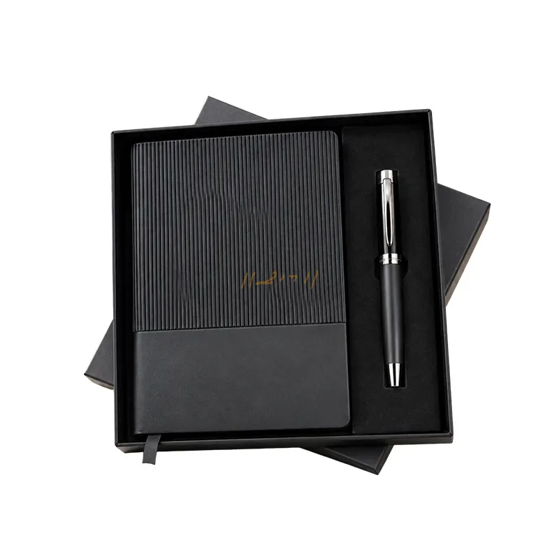 Executive Black Striped A5 Notebook & Metal Pen Gift Set