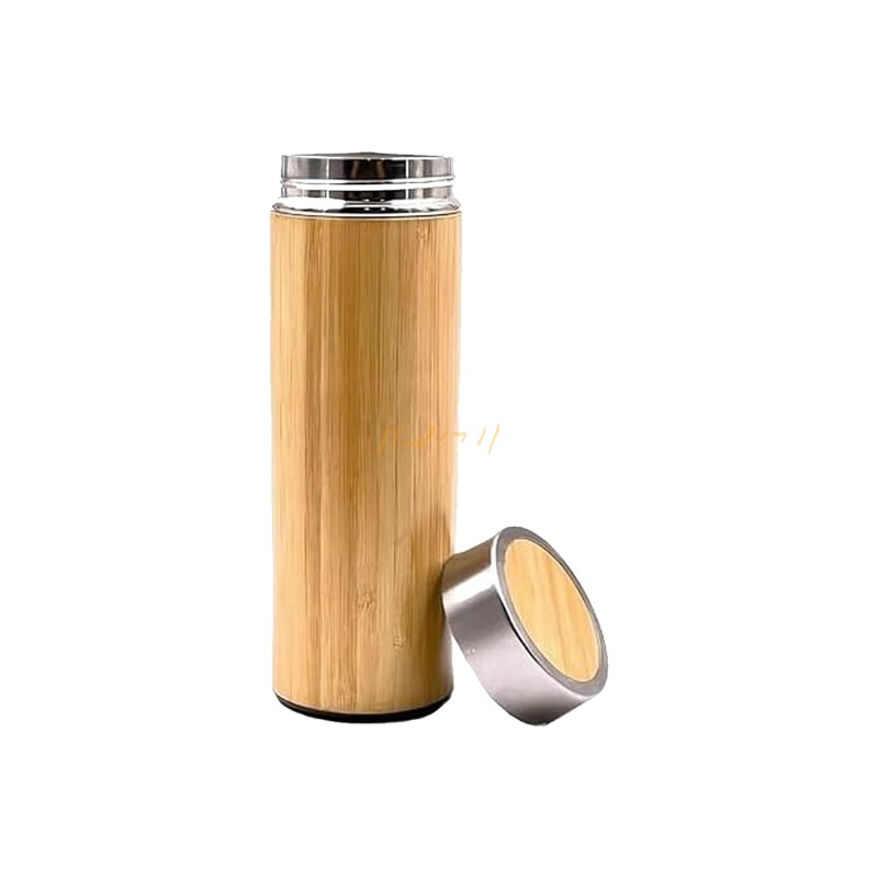 Natural Bamboo-Finish Insulated Water Bottle with Stainless-Steel