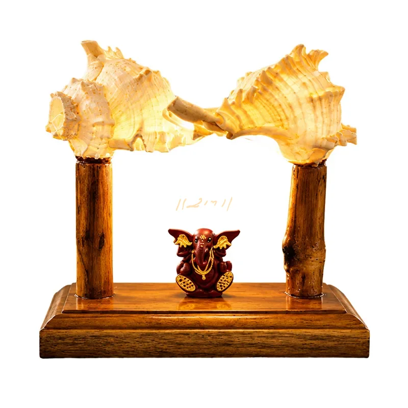 Sacred Shore Twin Sea Shell Ganesha Table Lamp