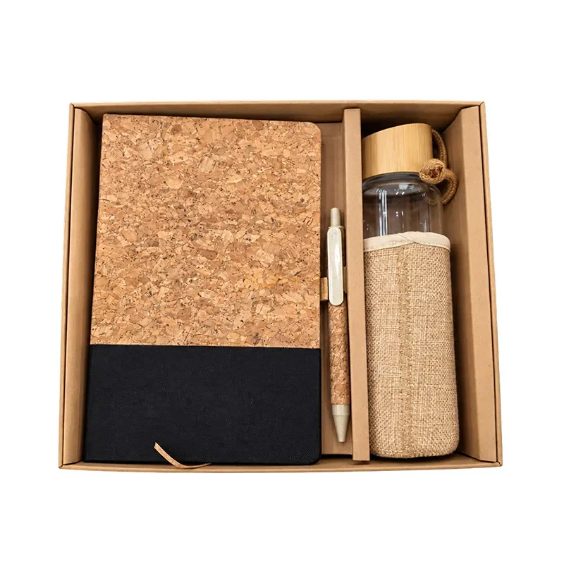 The EcoLuxe Cork Trio – Diary, Pen & Glass Bottle Corporate Gift Set