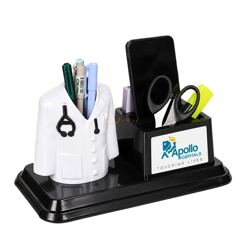 MedicoDesk Prestige – Doctor Coat Pen Stand, Mobile Dock, Card Holder & Memo Pad Organizer