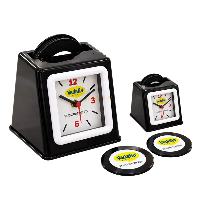 Table Clock with Six-Coaster Storage Set