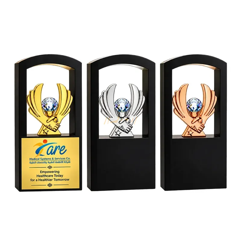 Framed Partnership Metal Trophy with Wooden Base