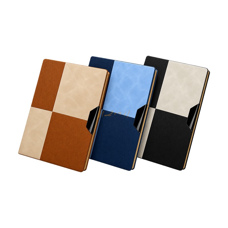 Geometric Patchwork Executive Diary with Angular Closure Accent