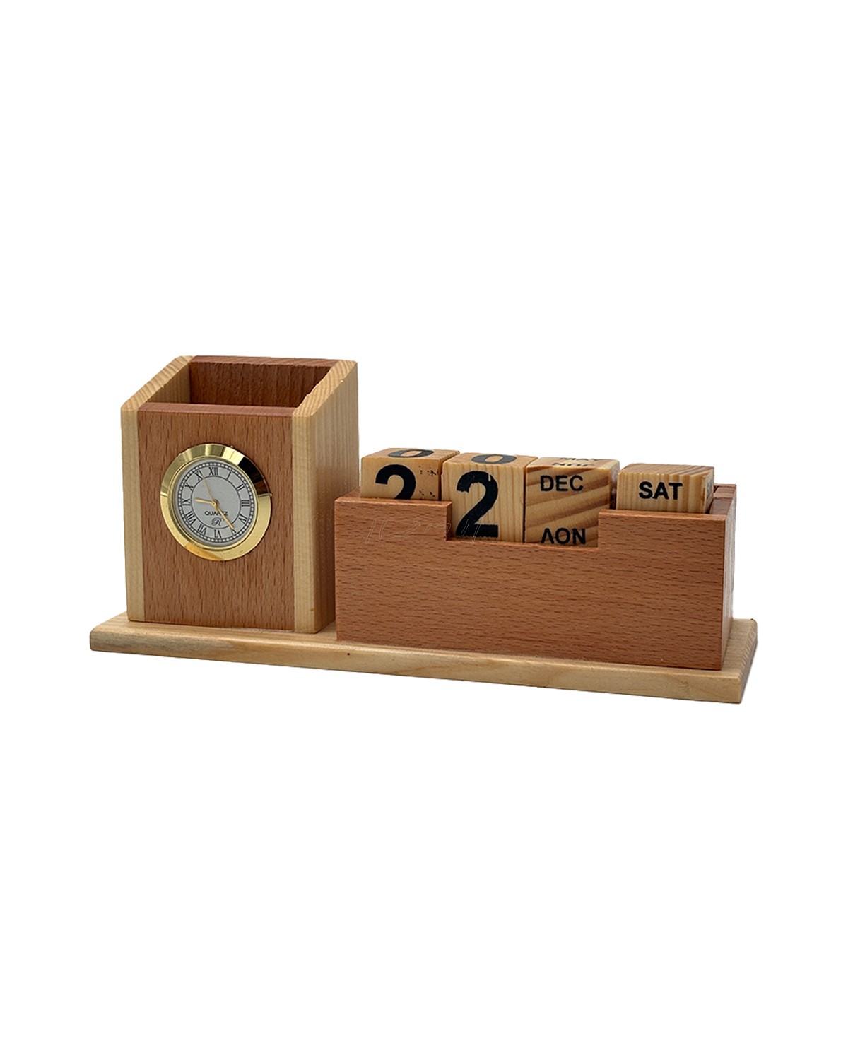 Wooden Desk Organiser with Clock & Perpetual Calendar