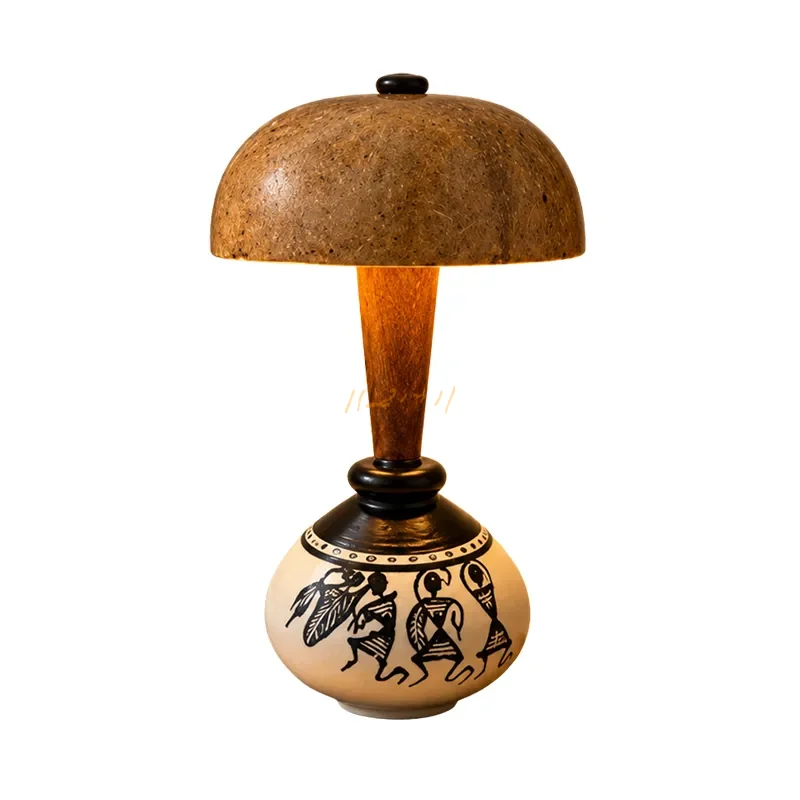 FolkSphere Warli Art Coconut Shell Table Lamp