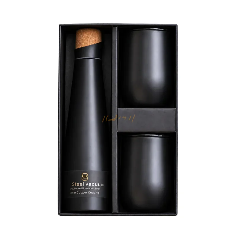 Premium Hot and Cold Stainless Steel Bottle with Two Mugs Gift Set