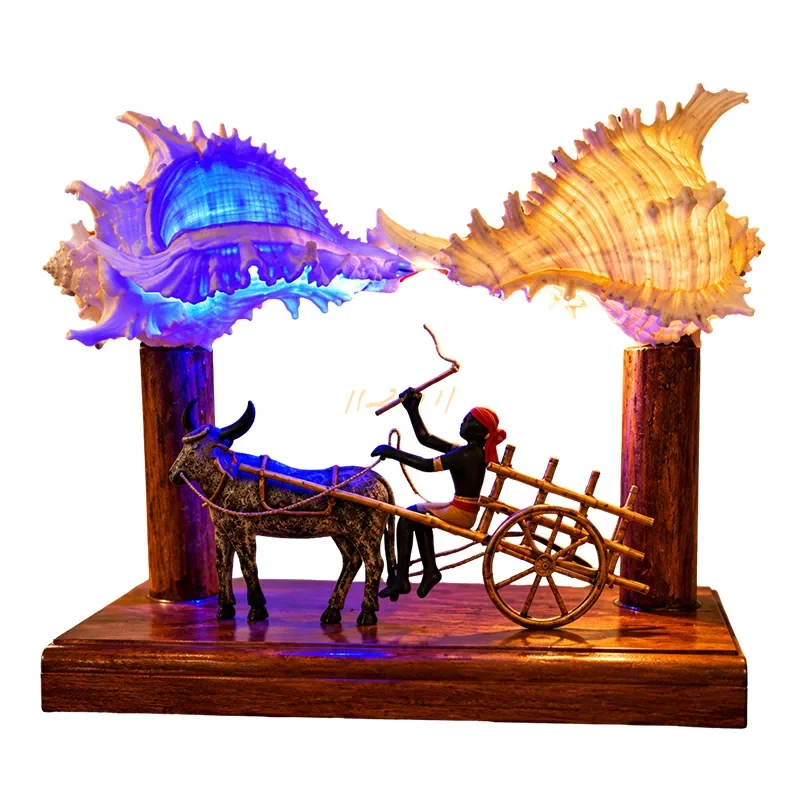 Village Voyage Twin Sea Shell Bullock Cart Table Lamp