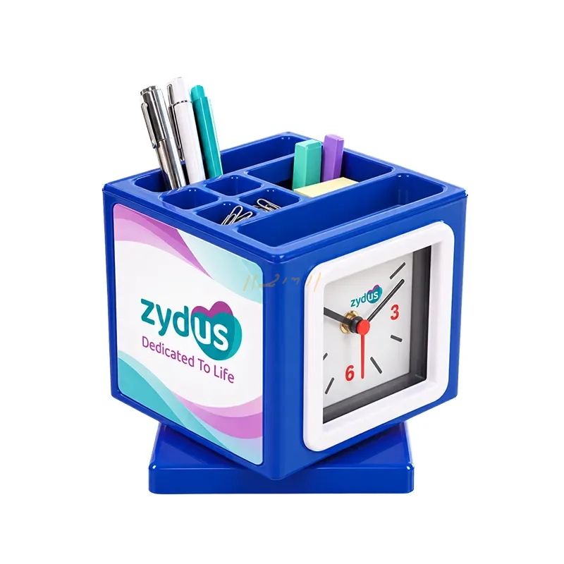 Revolving Table Clock, Pen Stand & Mobile Holder