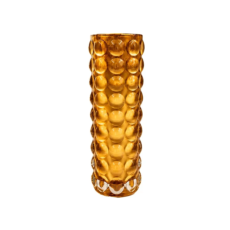 Amber Halo Bubble-Textured Glass Flower Vase