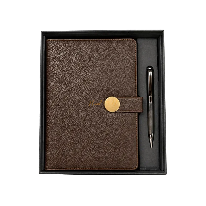Brown Executive A5 Leatherette Diary and Pen Gift Set