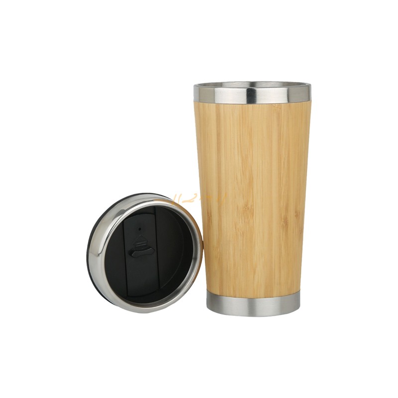 Bamboo-Finish Stainless-Steel Coffee Tumbler