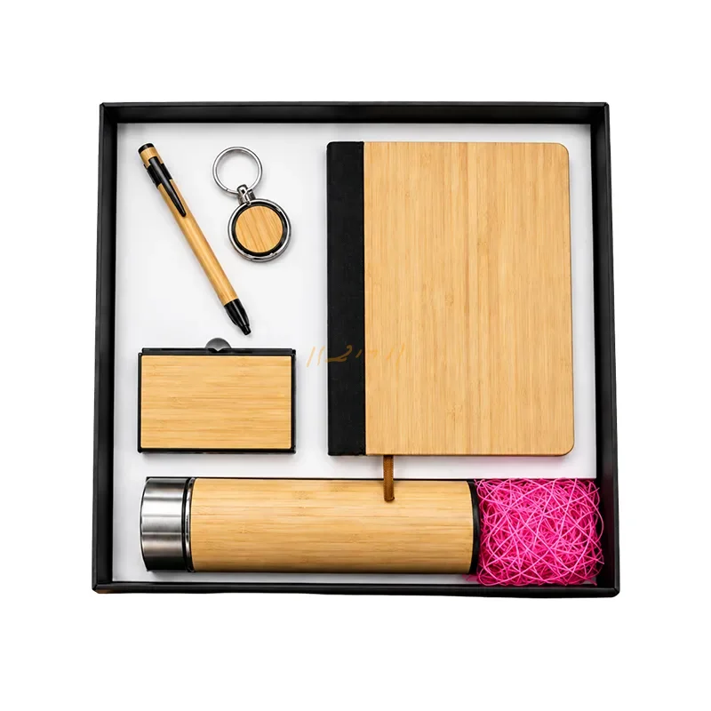 Bamboo 5-Piece Corporate Gift Set with A5 Notebook & Bottle