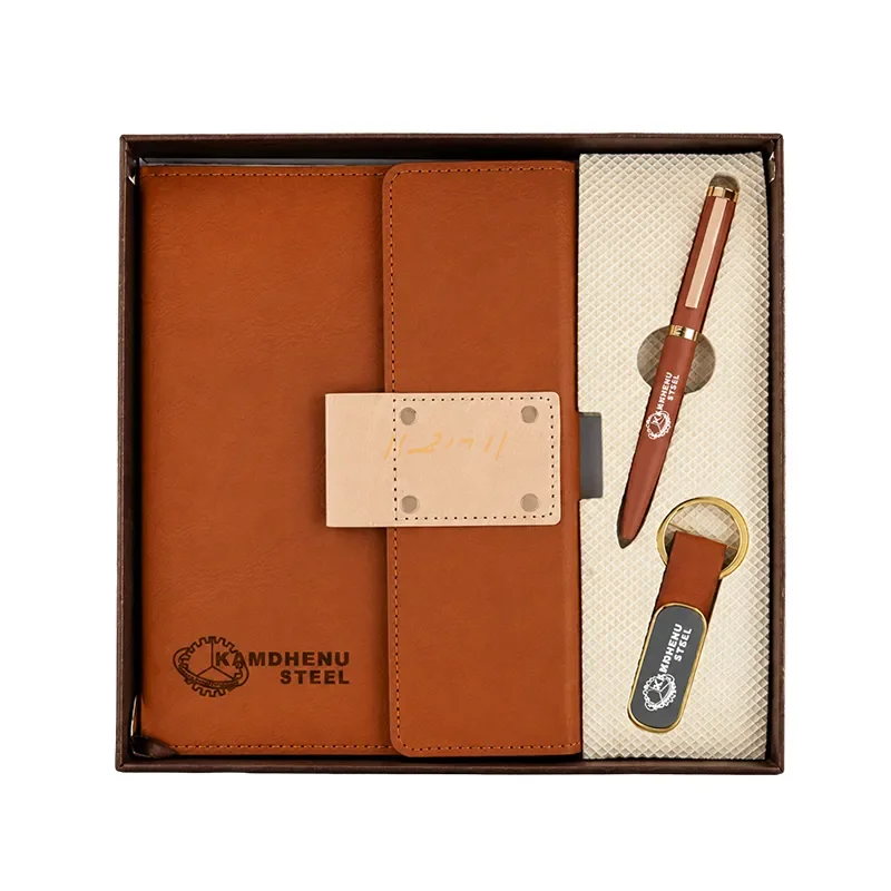 The Cognac Legacy Trio – Premium Notebook, Metal Pen & Keychain Gift Set