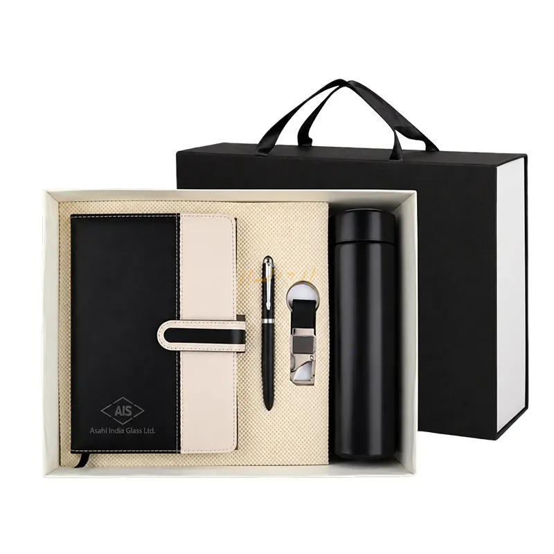 The Monochrome Elite Quartet – A5 Notebook, Metal Pen, Bottle & Keychain Gift Set