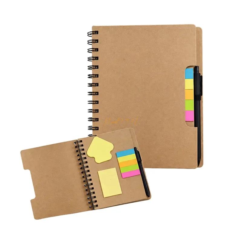 A5 Kraft Cover Notebook with Sticky Notes and Pen