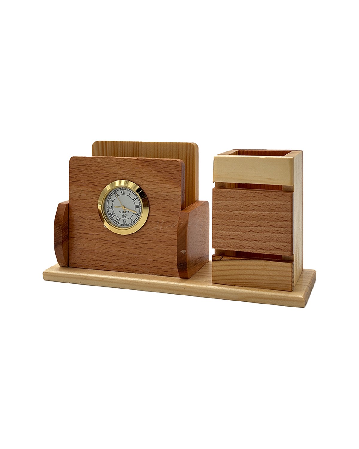 Executive Wooden Promotional Desk Organizer with Clock
