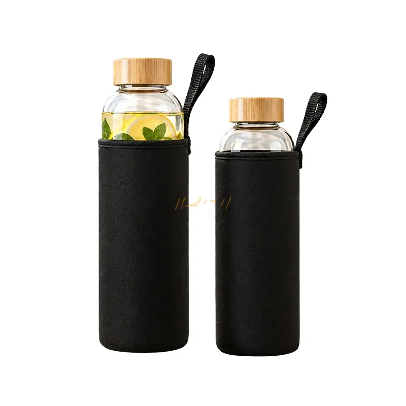1000 ml Glass Bottle with Protective Cover and Bamboo Cap