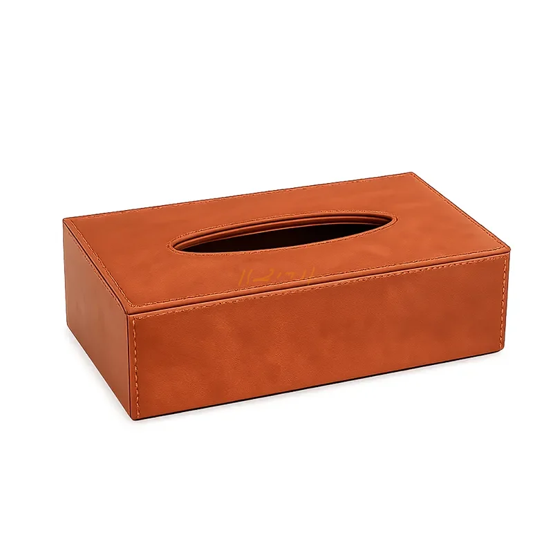 Tan Leather Rectangular Tissue Box Cover