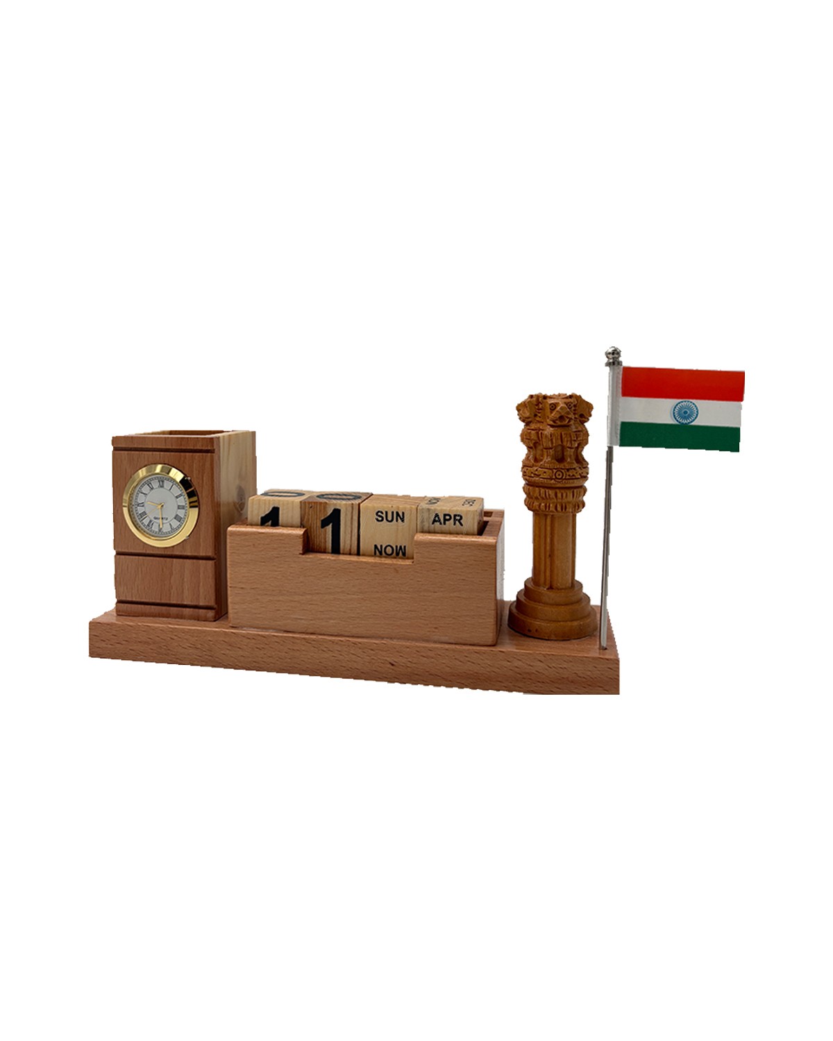 Heritage Wooden Desk Organizer with Clock & Perpetual Calendar