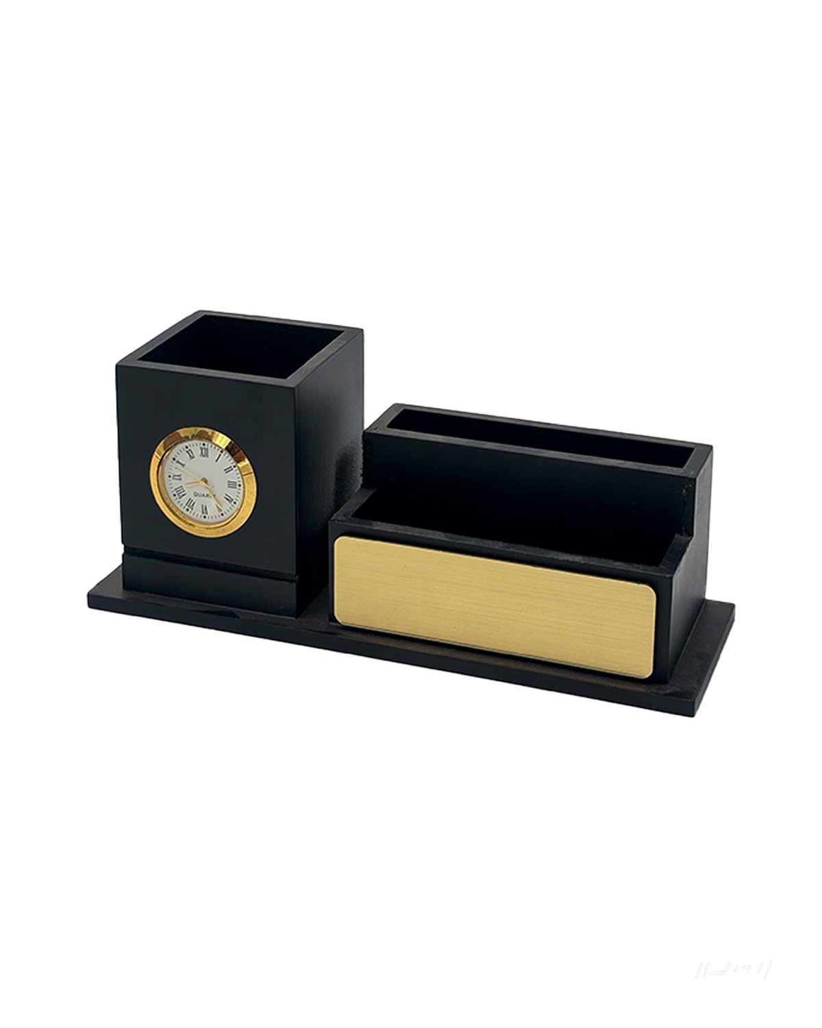 Executive Wooden Pen Stand with Clock