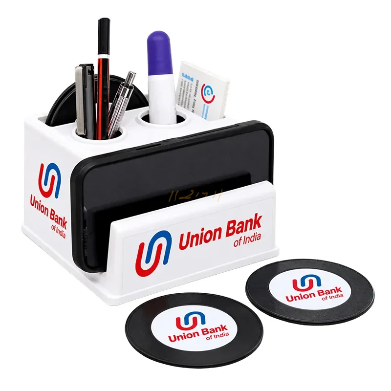 Executive BrandStation 360° – Revolving Pen Stand, Mobile Holder, Card Holder & 6-Coaster Set