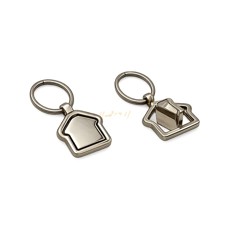 Rotating House-Shaped Metal Keychain