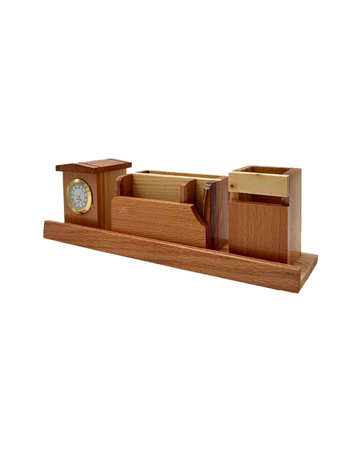 Wooden Executive Desk Organizer with Clock