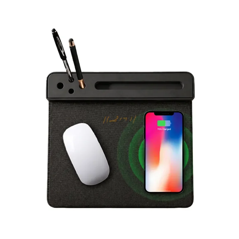 Wireless Charging Desk Organizer Mousepad with Pen and Mobile Stand