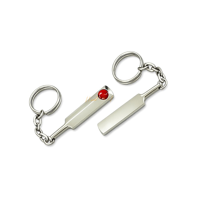 Metal Cricket Bat Keychain with Rotating Red Ball