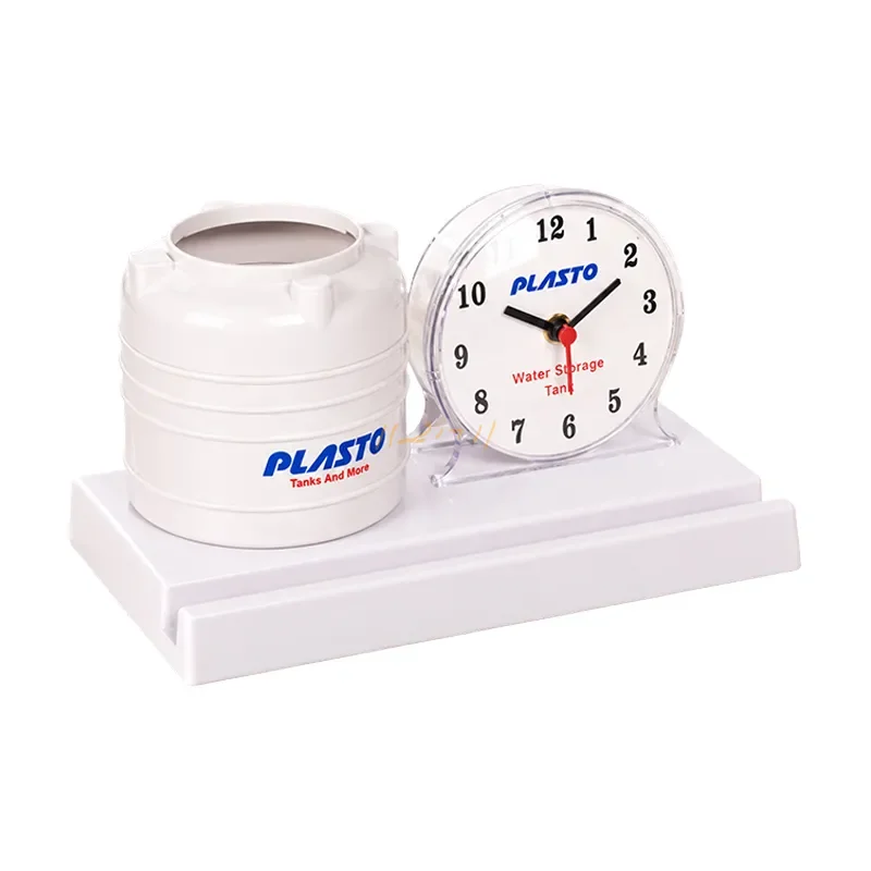 Custom-Branded Water Tank Table Clock, Pen Stand & Mobile Holder