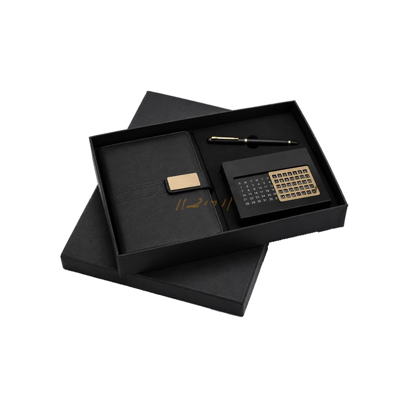 BlackGold Legacy 3-in-1 Executive Corporate Gift Set – Diary, Pen & Metal Desk Calendar