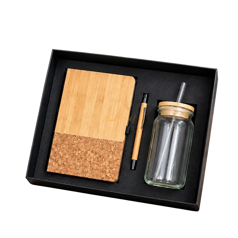 Bamboo, Cork and Glass Mason Jar Corporate Gift Set