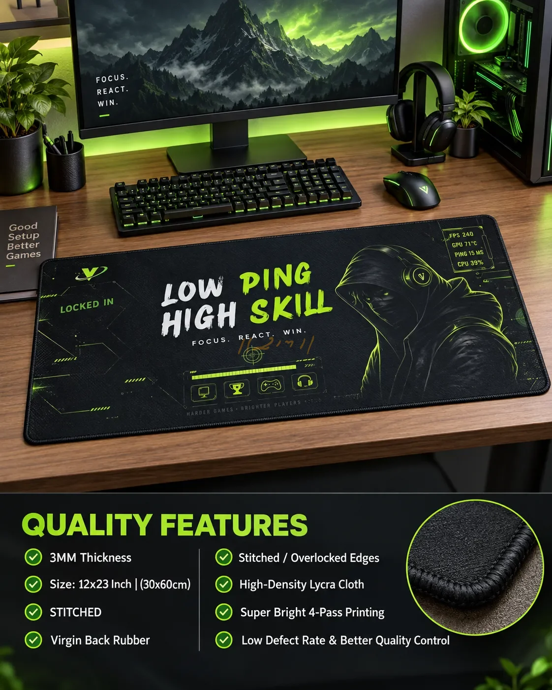 Imported Custom Company Branding Stitched Desk Mat