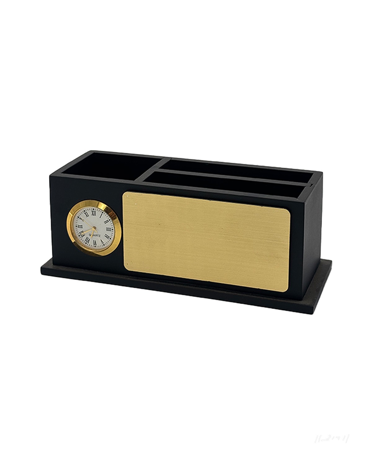 Wooden Pen Stand with Analog Clock & Custom Corporate Branding