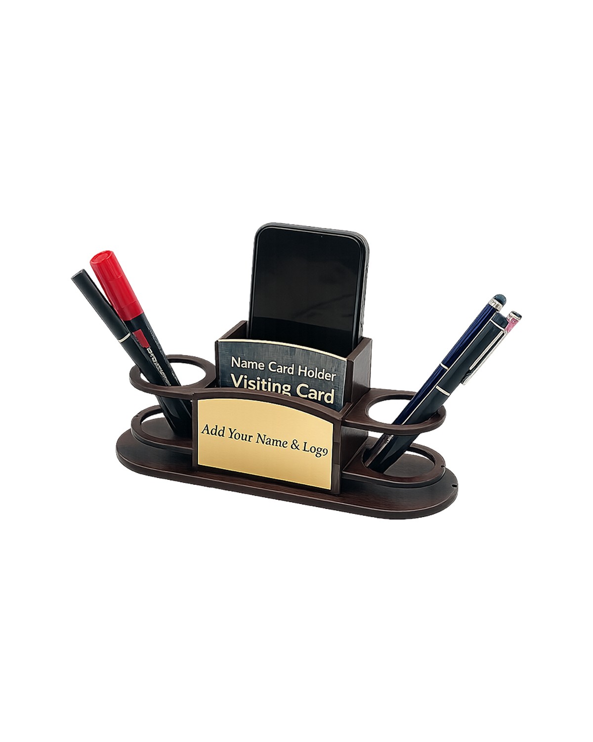 Wooden Mobile & Pen Stand with Visiting Card Holder