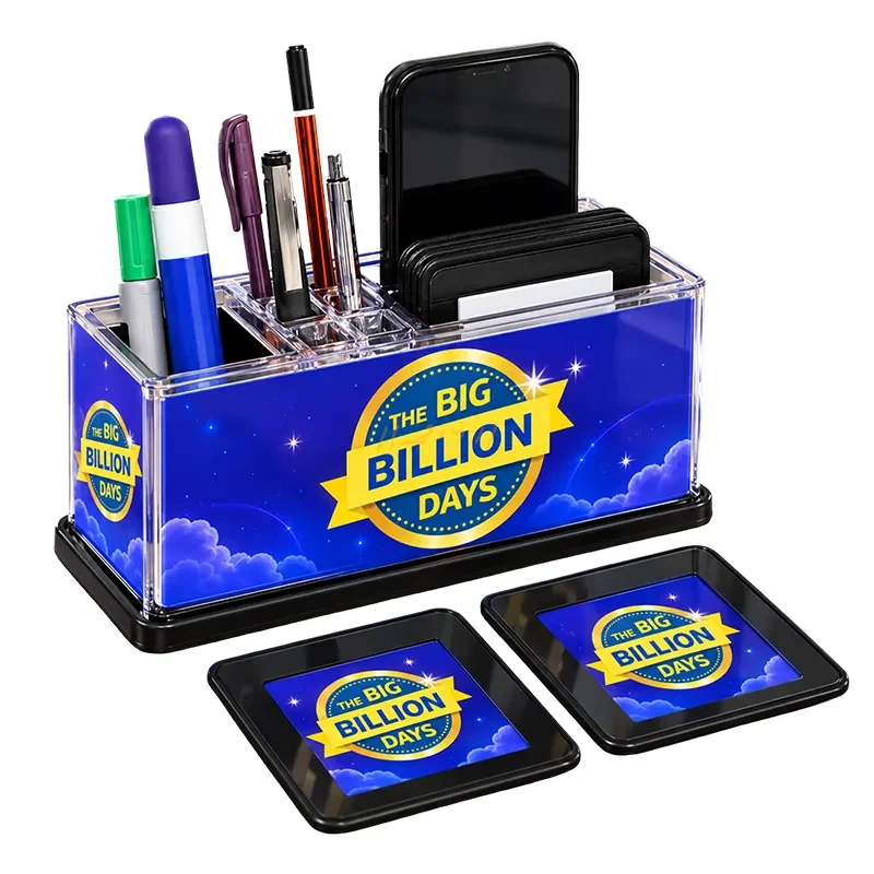 BrandHub Executive Desk Organizer – Pen Stand, Mobile Holder & 6-Coaster Set