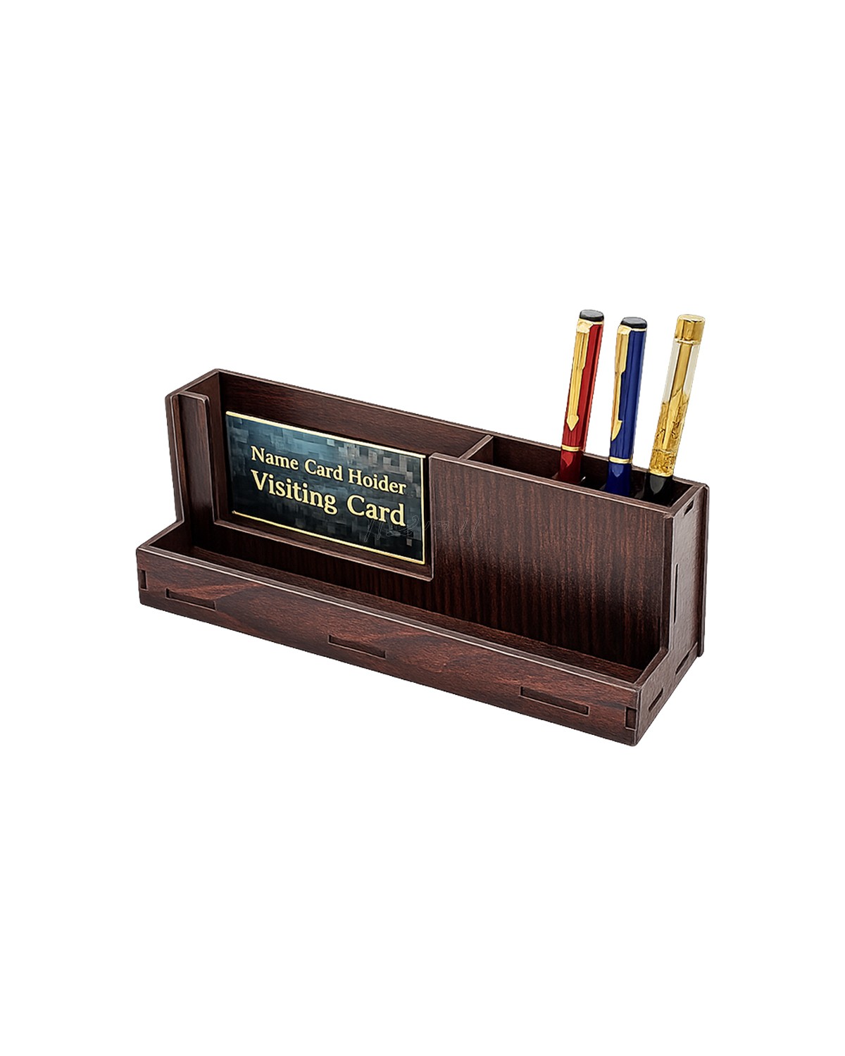 Wooden Pen Stand with Visiting Card Holder
