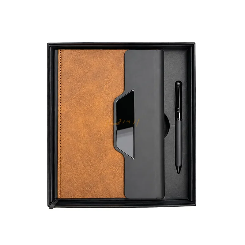 Tan Synthetic Leather Diary and Pen Gift Set