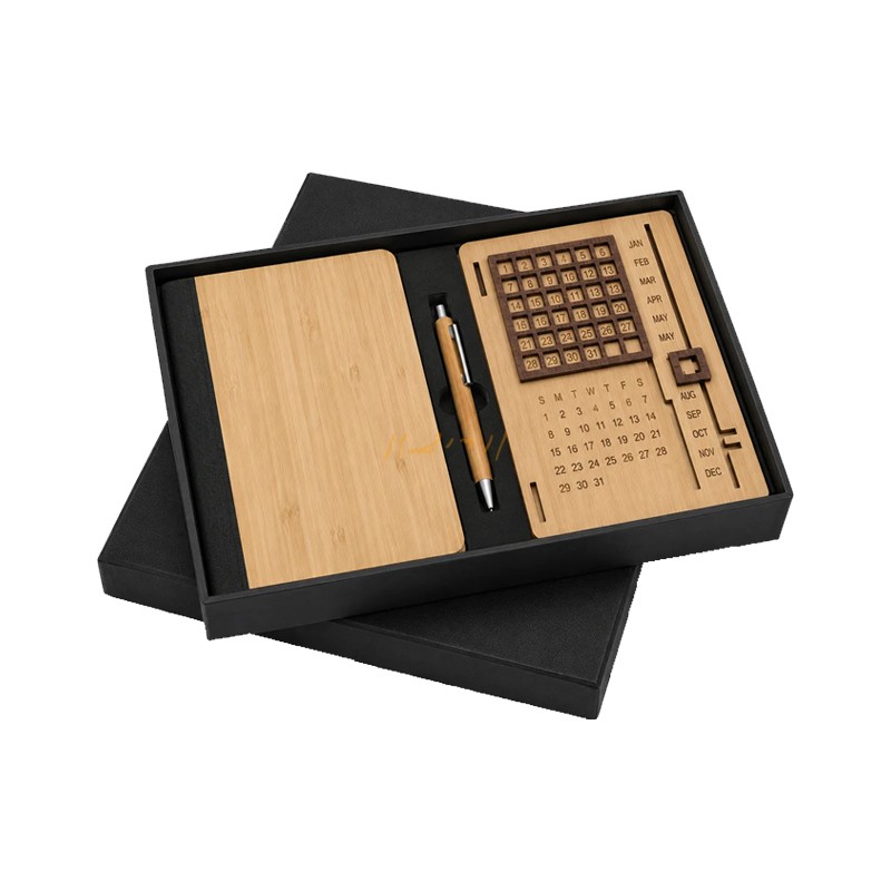 Timeless 3-in-1 Executive Corporate Gift Set – Wooden Texture Diary, Pen & Lifetime Calendar