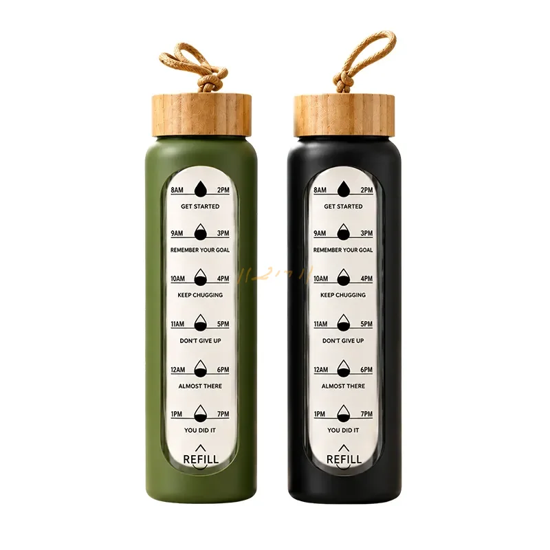 1000 ml Glass Bottle with Silicone Cover and Bamboo Cap