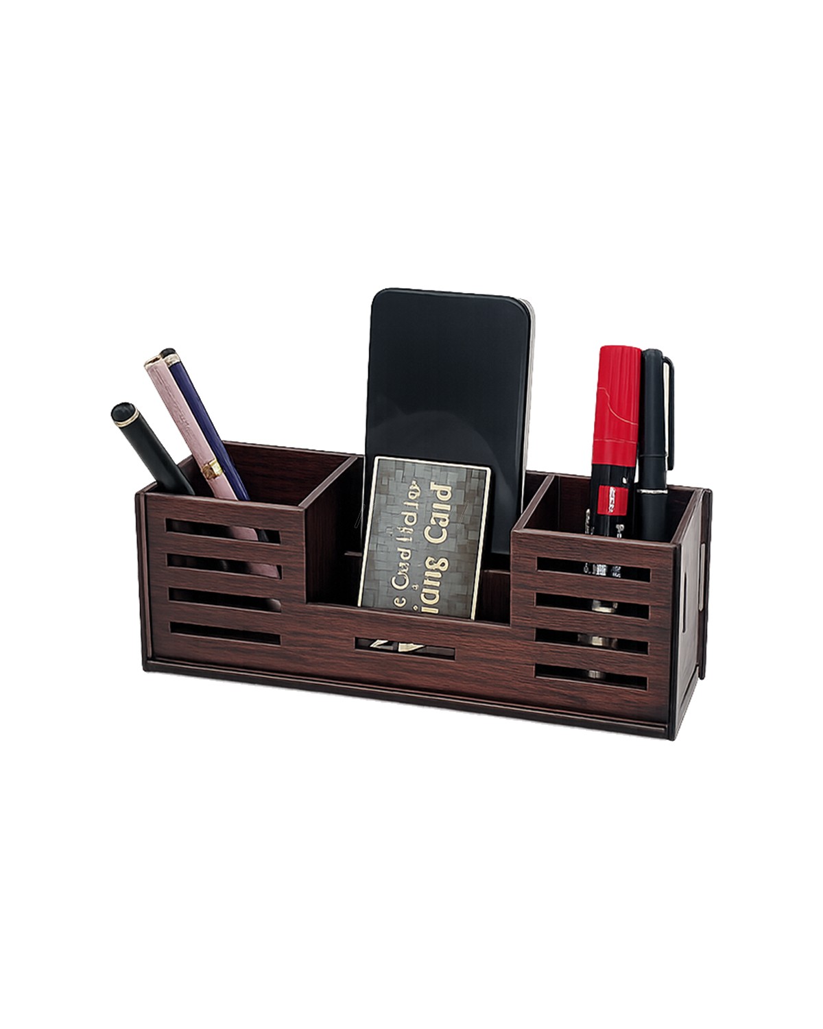 Wooden Desk Organizer with Mobile & Business Card Holder