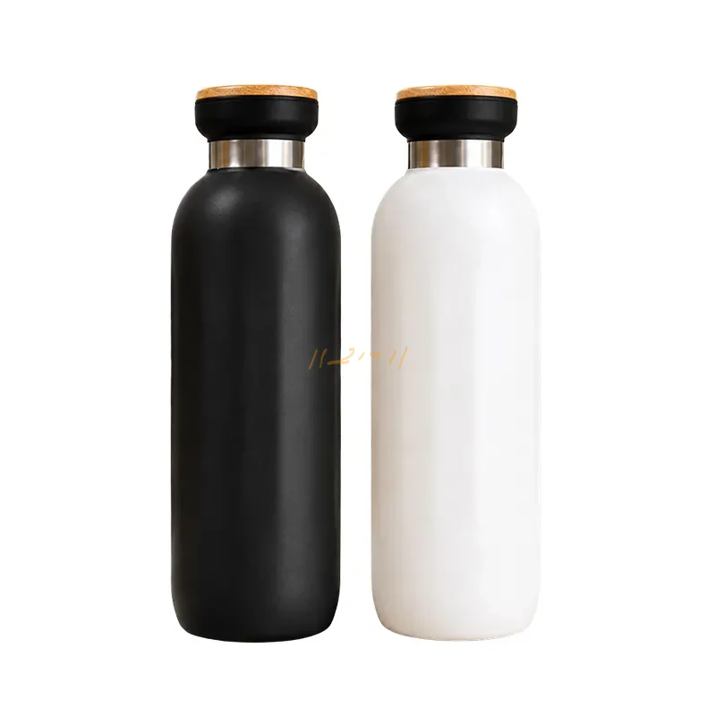 Stainless Steel Flask with Wood-Accent Lid
