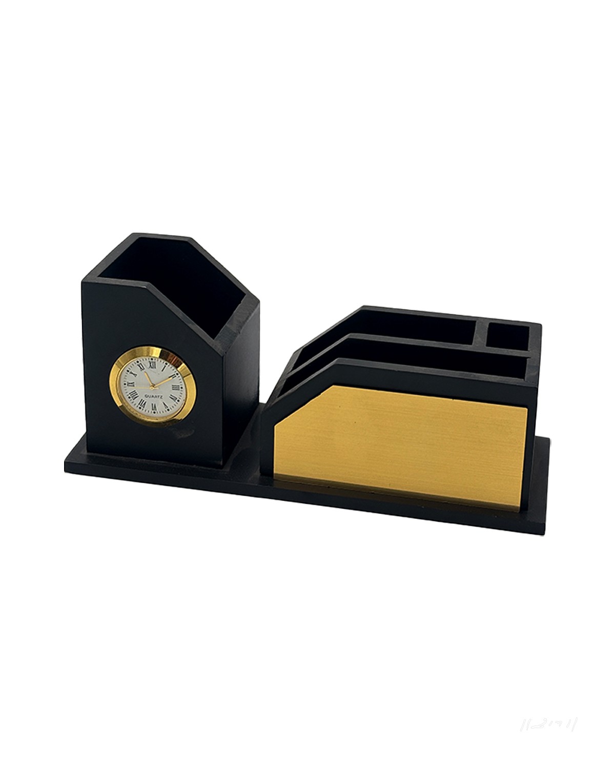 Wooden Pen Stand with Analog Clock & Custom Logo Branding