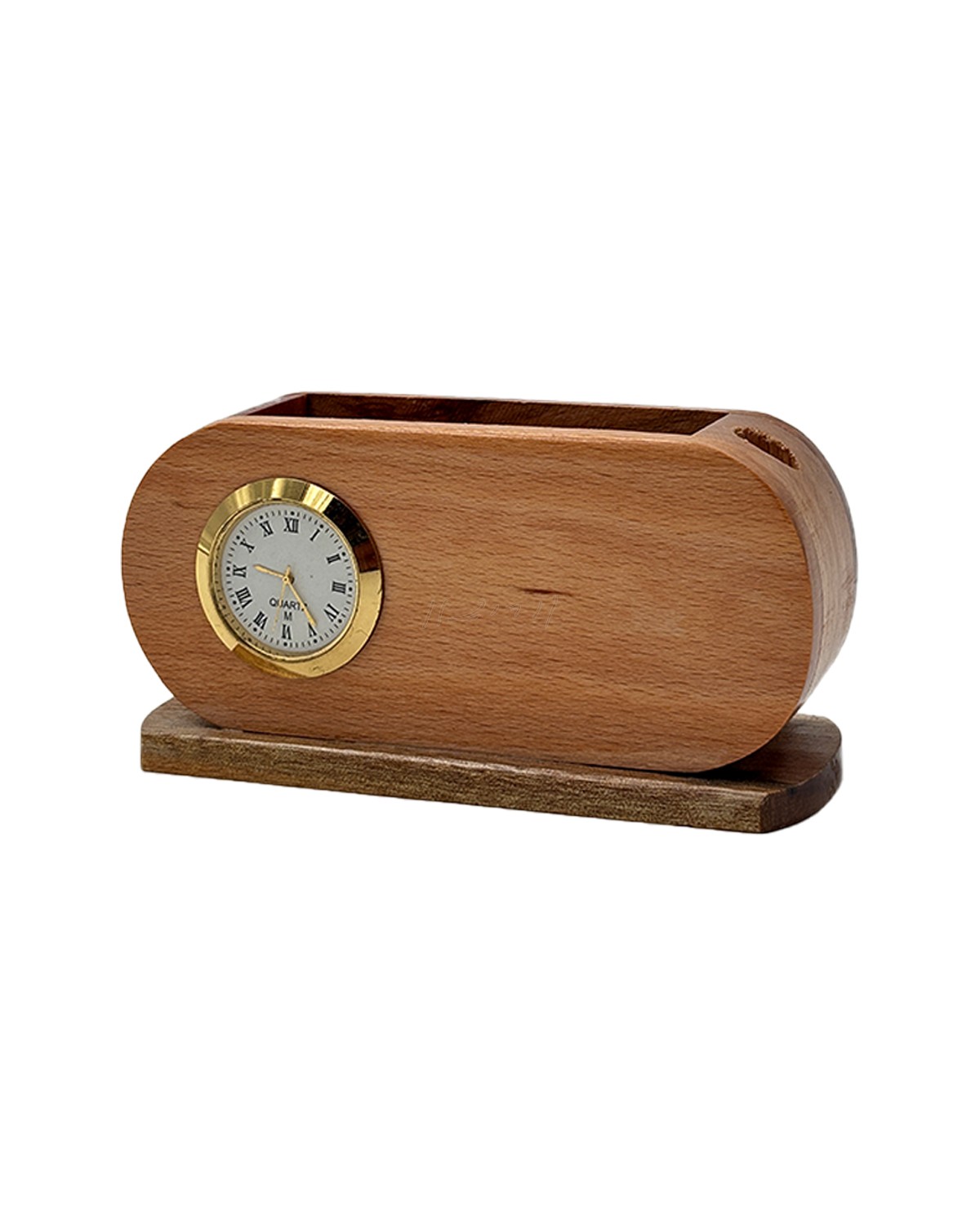 Timeless Wooden Promotional Pen Stand with Clock