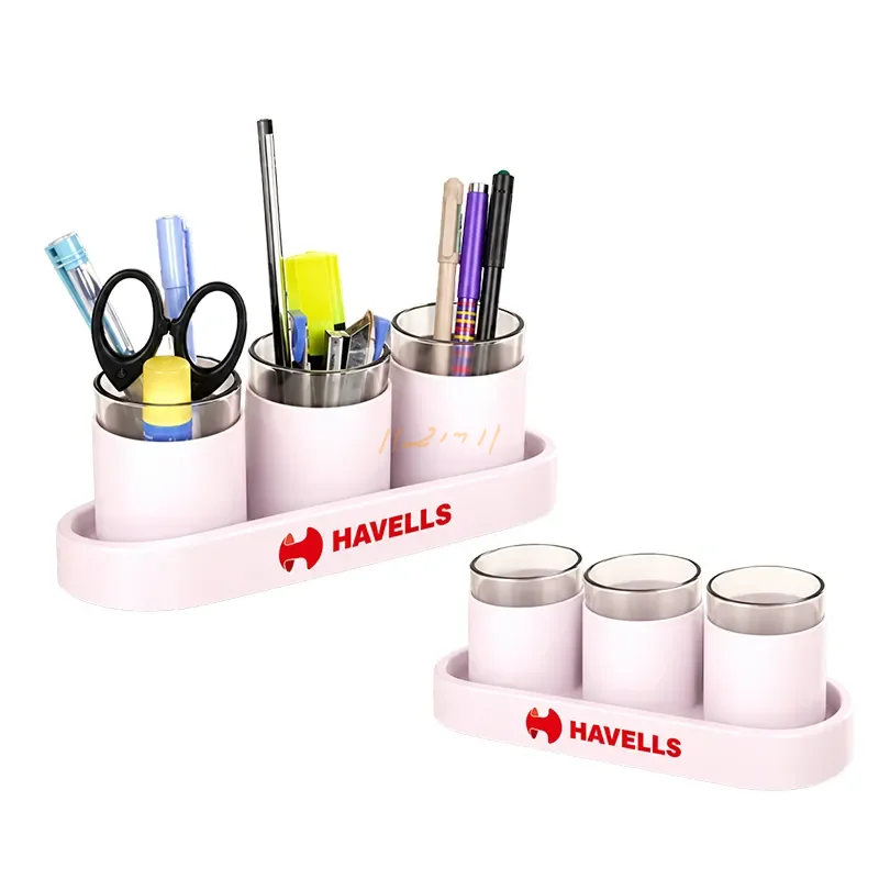 TrioCrystal Executive – Premium Three-Glass Desk Organizer with Custom Branding
