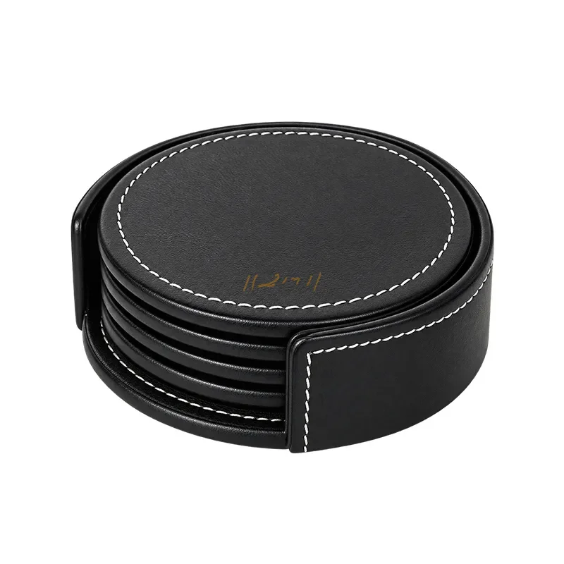 Leather Set of 4 Coasters with Holder