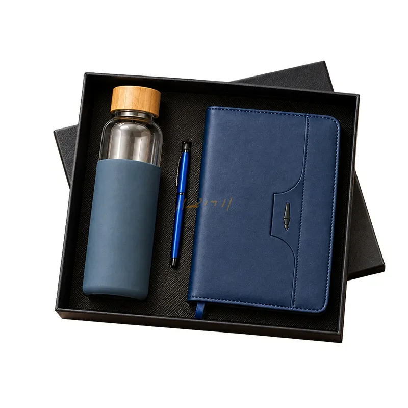 3-in-1 Blue Corporate Gift Set with Borosilicate Bottle