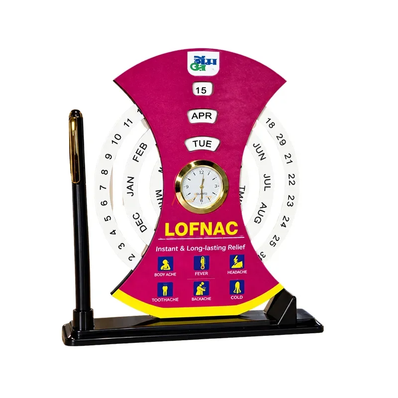 Classic Perpetual Round Calendar with Clock and Desk Organizer
