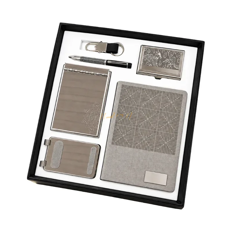 Silver 6-Piece Corporate Desk Gift Set with A5 Notebook